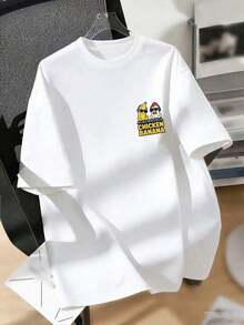 Boys' T-Shirt With Fun Chicken And Banana Print, Soft And Comfortable Fabric, Suitable For Outdoor Sports, Casual Wear, Urban Wear, School Wear, Versatile Fashion T-Shirt For Boys In Spring/Summer. - 白色 - 查看 7