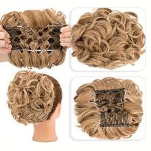 Extensión de cabello corto, rizado y despeinado, tipo coleta, fácil de colocar con peinetas elásticas, coleta con clip, coletero, moño, postizo, peluca, extensiones de cabello. - I9 - Ver 1