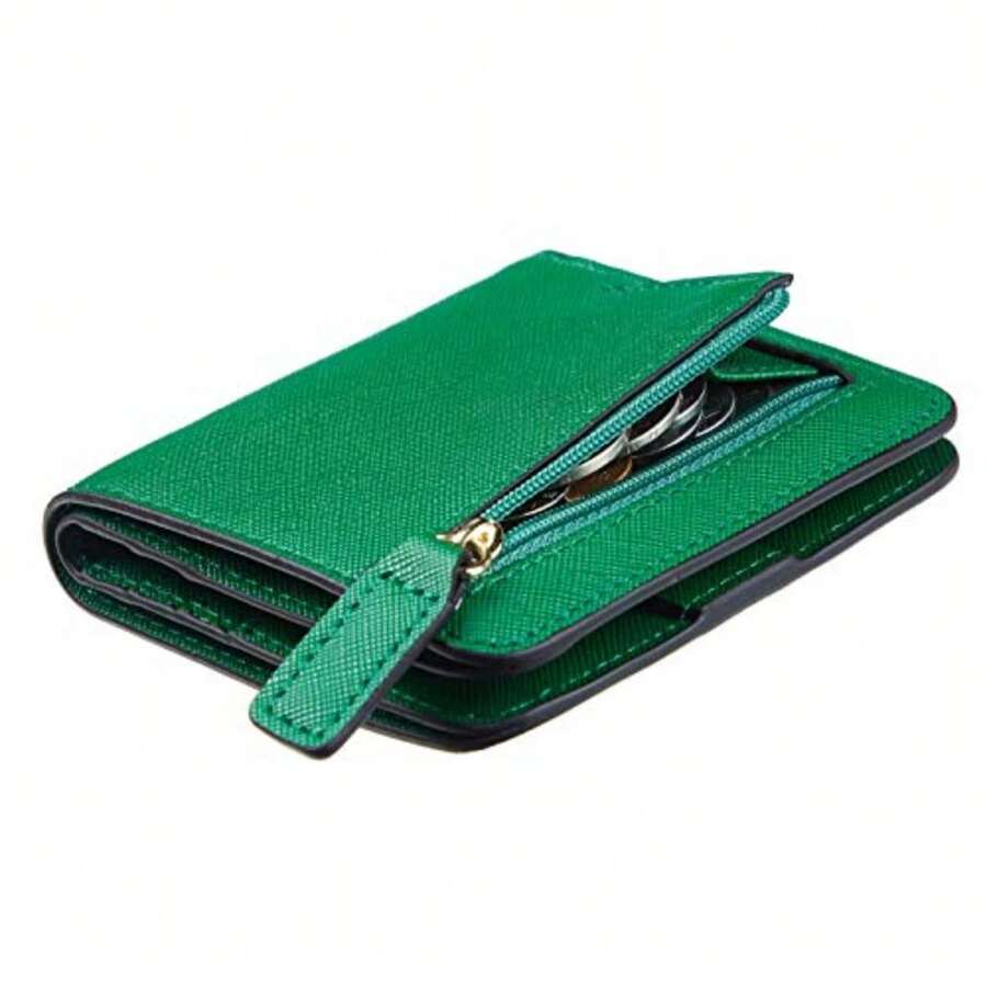 Toughergun Women's Small Slim Leather Wallet With RFID Protection, Compact Bifold Mini Purse With Clear ID Window - CH Green - 查看 1