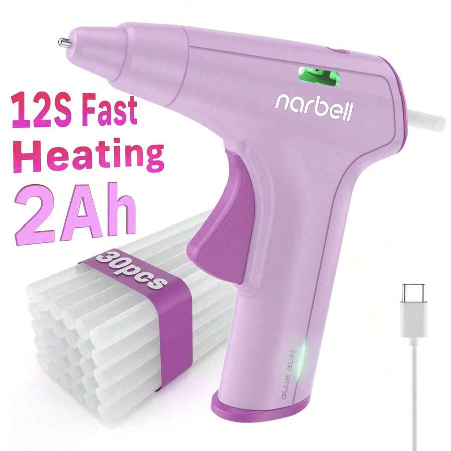 Narbell 4V Cordless Hot Glue Gun, 12 Sec Fast Heating, Type-C Charging Port, 2000mAh Built-In Battery, 7mm*30 Glue Sticks Included, Smart Auto-Off, Ideal For DIY/Craft/Repair Projects