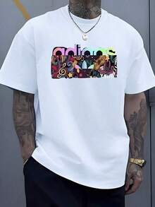 Colorful Combination Of Musical Shapes Symbolizing Joy, Freedom, And Positive Energy With Floating Notes, Guitars, And Sparkles That Evoke Rhythm And Passion. Men's Plus Size T-Shirt, 100% Cotton, 220g - 白色 - 查看 1