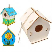 6-Piece Wooden Birdhouse Kit, Unpainted Wooden Birdhouses, Self-Assembled And Painted, Creative Bird Nest Craft Decoration, Easy To Assemble, Suitable For Indoor And Outdoor Home Garden Terrace Party Decoration. - View 5