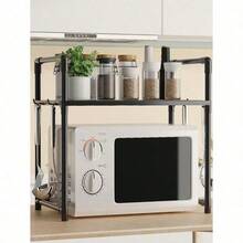 Rak Oven Microwave Satu/Dua Lapis, Produk Terlaris, Kombinasi Rangka Logam + Pembatas Plastik, Kokoh & Ringan, Dirancang Khusus untuk Menampung Oven Ganda, Menyediakan Ruang Penyimpanan Microwave, Pengait untuk Menggantung Peralatan Dapur Kecil, Memaksimalkan Penyimpanan Vertikal, Perakitan Mudah Tanpa Alat, Desain Minimalis Menghemat Ruang, Cocok untuk Penggunaan Sehari-hari di Dapur Rumah Tangga, Keluarga Sibuk, Bahan Tahan Minyak Mudah Dibersihkan - Hitam - View 10
