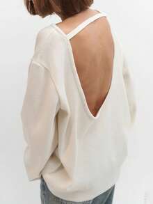 Loose-Fitting Knit Sweater With Open Back, New Autumn-Winter 2026 Model For Women, European Style - 乳白色 - 查看 7