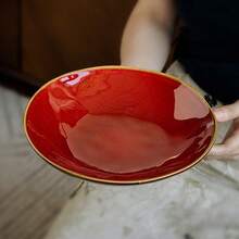1PC Red Glazed Ceramic Plate 9 Inch Deep Dish For Home Use, Stir-Fry Plate, Pasta Plate, Salad Plate, Serving Plate. Suitable For: Kitchen, Living Room, Office, Hotel, Gathering. Capacity: 900ML - Multicolor - View 6
