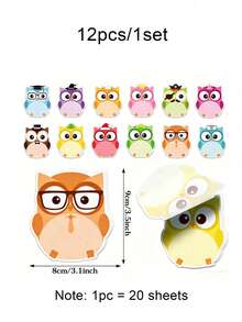 6/12pcs Owl Shaped Sticky Notes. Back To School Decorative Stickers. Multi-Color Practical Memo Pads. Suitable For Planning And Recording Schedules. Applicable For School, Office, Home, Back To School Theme Party Gifts And Other Occasions. - Owl - View 9