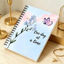 1pc A5 Notebook, Watercolor Forget-Me-Not & Purple Butterfly Healing Slogan Cover, Spiral Bound Journal, Suitable For Back To School, Daily Notes, Mood Writing - A5 - View 3