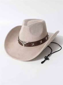 1pc Unisex Vintage Denim Western Cowboy Hat, With Vintage Bull Head Decoration, Wide Brim Design, UV Protection Sun Hat, Adjustable Brim, With Windproof Rope, Suitable For Parties - Suede X Denim Hat - View 9