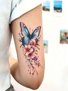 6 fogli di tatuaggi temporanei per il corpo da donna, con colorati motivi primaverili ed estivi di farfalle e fiori. Tatuaggi finti impermeabili, durano 2-5 giorni, possono coprire cicatrici, possono essere usati su braccia, collo, spalle, vita, gambe e caviglie. Perfetti come regali per migliori amici, vacanze, feste e decorazione del corpo. - Multicolore - Visualizzare 7