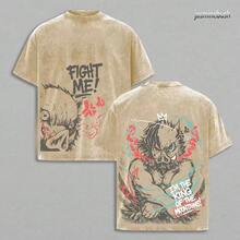 Hashibira Men's Graphic Tees I Am The King Of The Mountain, Acid Washed Cotton Castle Design T-Shirt, Soft Casual Sleeve Style Clothing, Gift For Fans. - 杏色 - 查看 5