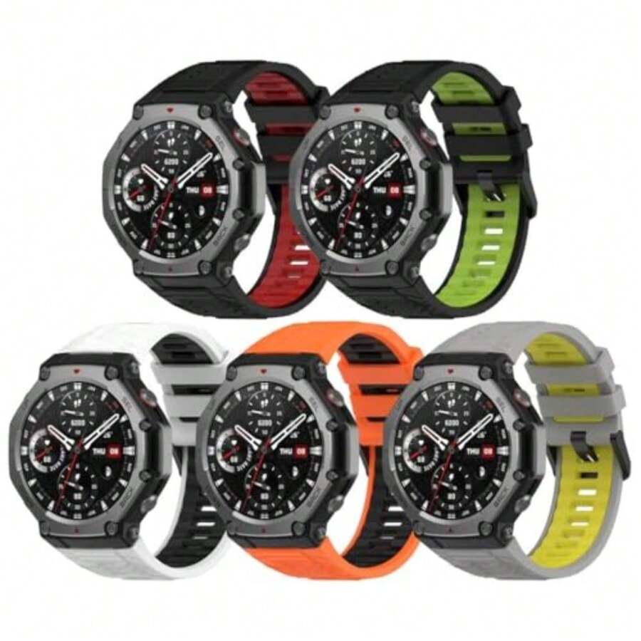 Compatible With  T-Rex 3, Replacement Silicone Watch Strap, Easy-To-Fasten Rubber For Watches And Smartwatches NO241104 - I [Pack Of 5] - View 1
