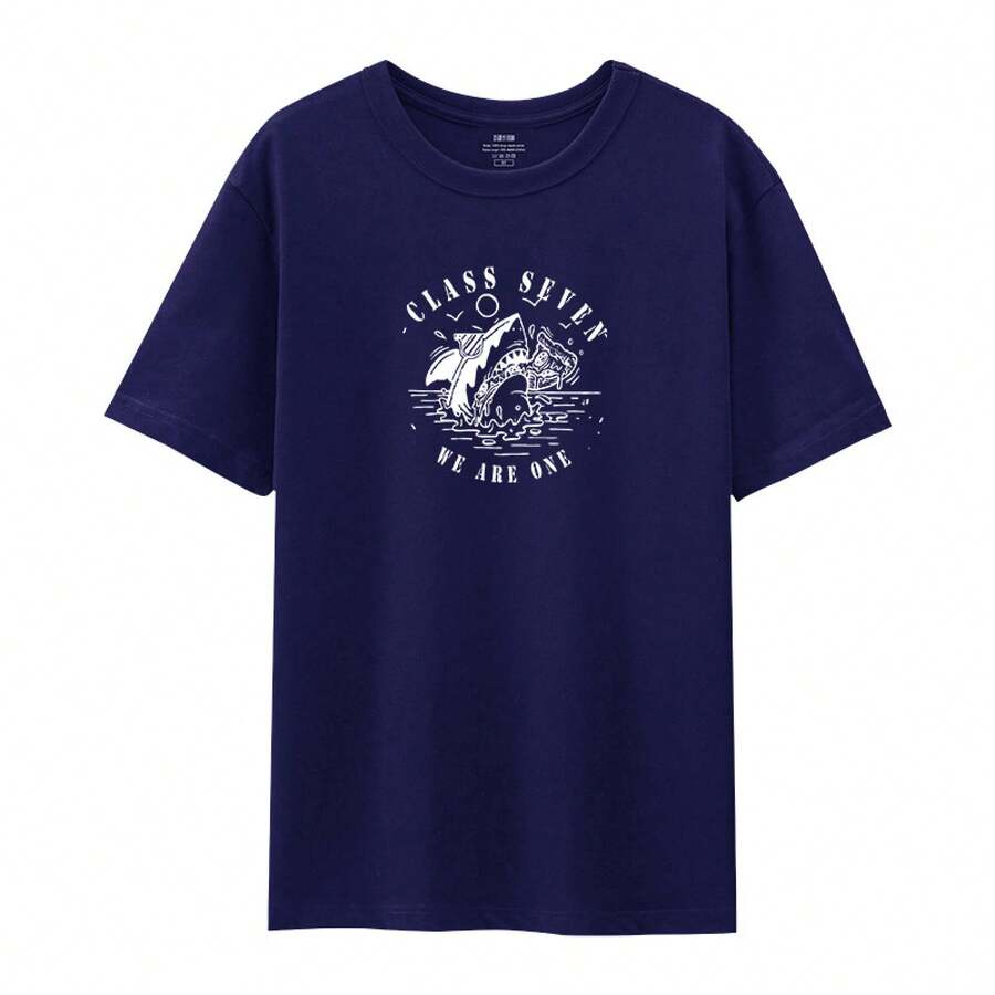 Imported Direct Printing Machine, Men's Short Sleeve T-Shirt Made Of Pure Long Fiber Pima Cotton, 50 Thread Count, With A Lightweight Luxury Finish. - 藍色 - 查看 1