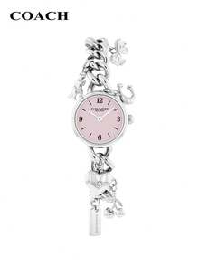 Coach IRIS Octagram Pendant Necklace Watch For Women Round Dial Quartz Watch With Star Charm - Silver and Pink - View 1