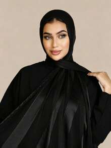 Hiyab ligero y transpirable de unicolor y estampado de rayas de satén y satén para mujeres, modesto, para abayas, primavera/verano - Multicolor - Ver 11