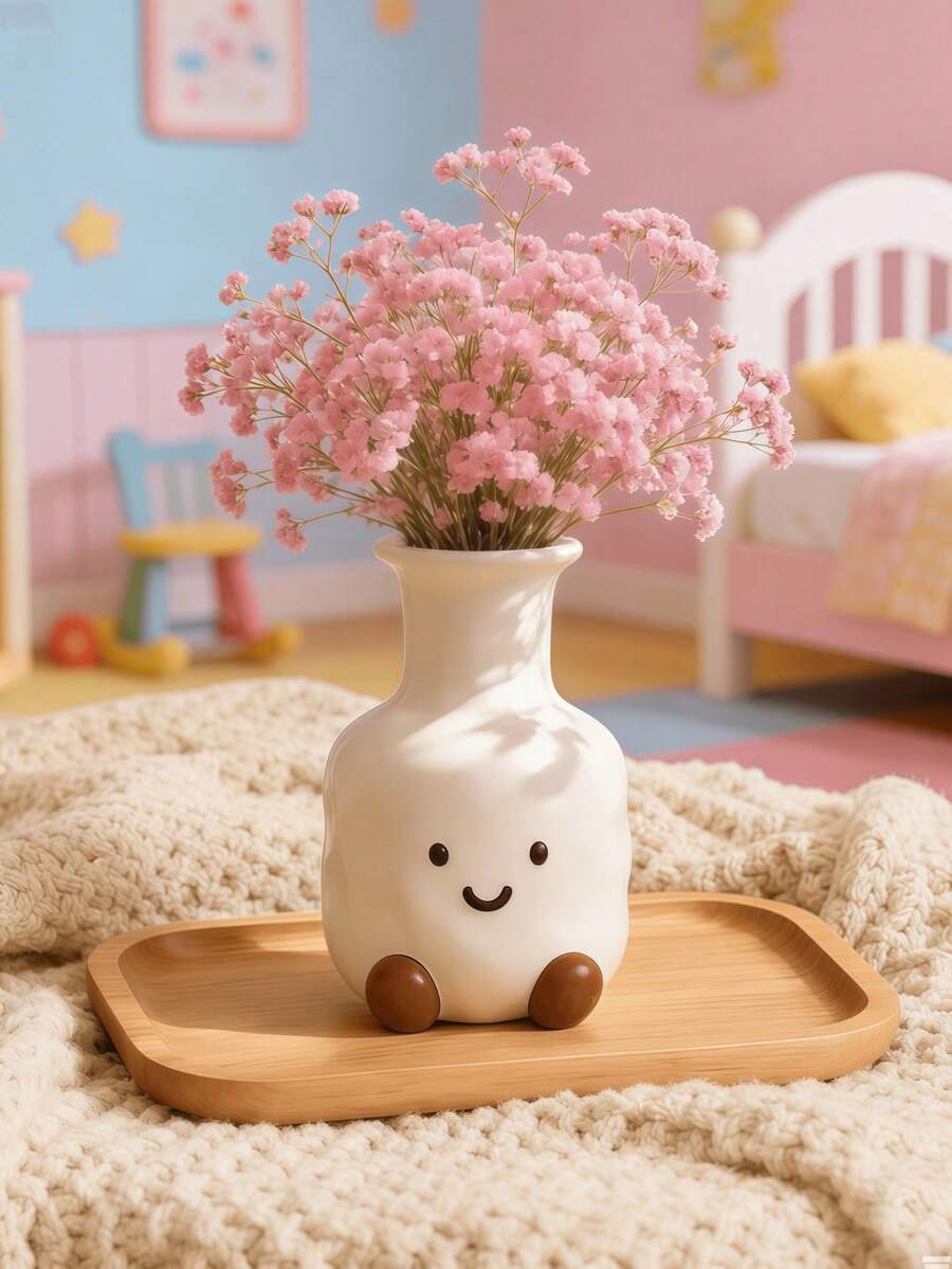 1pc Cute Smiling Face Vase, Suitable For Home Use, Creative Desktop Decor For Living Room, Dried Flower Display, Hydroponics, Gift For Friends And Family