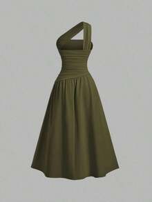 Vestido bandeau ajustado con hombros oblicuos para mujer - Verde Oscuro - Ver 2