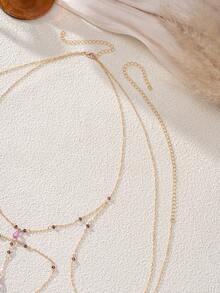 1pc Sexy Faux Crystal Beads Body Chain, Bohemian Bikini Chain, Suitable For Women's Summer Beach, Vacation, Party Wear - Golden Yellow - View 6