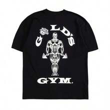 DARCSPORT & Collaboration Tee Breathable Cotton Short Sleeve Workout Tops Men Women - 黑色 - 查看 1