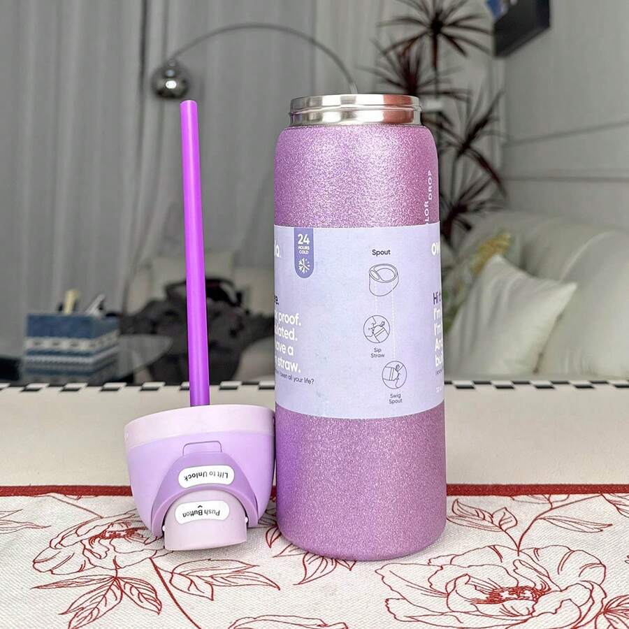 O'WALAFreeSip 32OZ Insulated Stainless Steel Water Bottle Double-Layer Kettle With Straw Vacuum Flasks For Sports Travel - Màu tím lấp lánh - 32oz - Xem 1