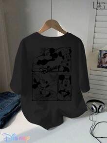 Mickey & Co. Offers T-Shirts Featuring Mickey Mouse And His Friends. This Officially Licensed Disney Women's T-Shirt With Double-Sided Prints Is Perfect For Everyday Wear In Spring And Summer, Making It An Ideal Gift Option. - màu đen - Xem 2