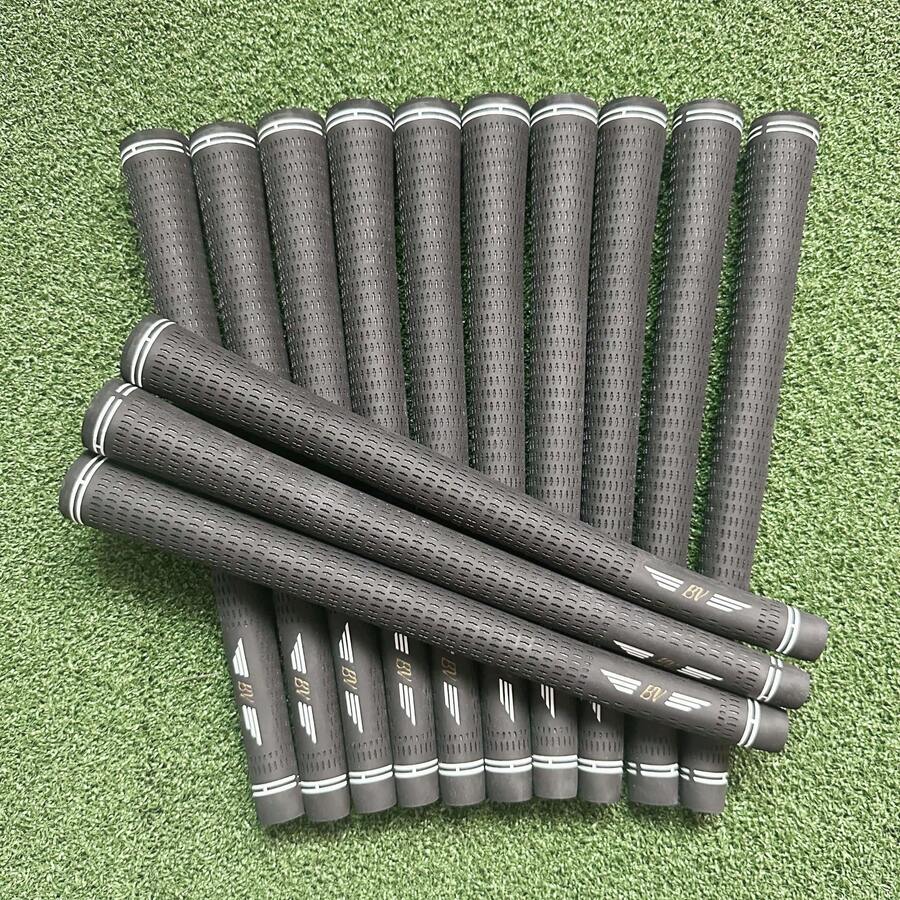 13pcs Golf Club Grips, Rubber & Wooden Shaft, Classic Universal Grip - Black - View 1
