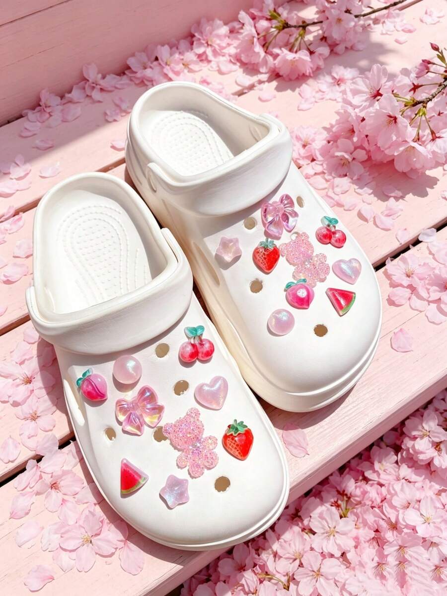 18 件套多功能(草莓、爱心、蝴蝶结、樱桃)可拆卸鞋夹,适用于女士凉鞋、拖鞋、沙滩包等,是节日和生日派对的理想礼物。 - 粉色 - 查看 1