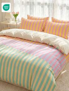 2/3pcs Colorful Striped Duvet Cover Set, Bedding, Comfortable Room Decor, Breathable, Ultra Soft & Anti-Pilling, Duvet Cover & Pillowcase, Duvet Insert Not Included, Suitable For Twin/Full/Queen/King Size Beds, All Seasons, Home Textile, Machine Washable, OEKO-TEX Certified - Multicolor - View 5