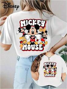 Disney Women's Casual Cotton Round Neck Short Sleeve Mickey Mouse Print T-Shirt For Everyday Wear - trắng - Xem 5