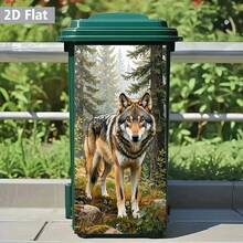 1pc Lone Wolf Themed Trash Can Sticker, Self-Adhesive Wall Paper, Suitable For Trash Can, Wall, Home Decor (14.57 X 32.28 Inches) - A - View 2
