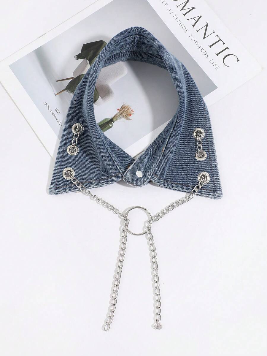 1 chiếc vòng cổ rời bằng vải denim phong cách punk thời trang nữ, thiết kế xích rỗng, phù hợp chụp ảnh đường phố, phong cách punk, trang phục lễ hội âm nhạc hip-hop - Nhiều màu - Xem 1