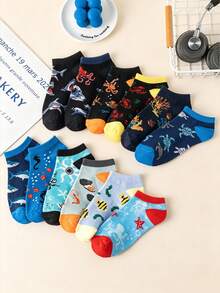 5/10 Pairs Women's Boat Socks, Ocean Style Boat Socks, Cartoon Shark & Octopus Pattern Casual Socks, Thin Versatile Summer Socks For Leisure & Students - Multicolor - View 7