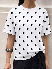 Vaiaye Women Loose Round Neck Casual T-Shirt, Striped Patchwork Minimalist Slim Fit Short Sleeve T-Shirt, Spring/Summer Vacation - White Background With Black Waves - View 9