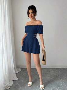 Mono informal de mujer para vacaciones con hombros descubiertos y lazo en la espalda - azul real - Ver 6