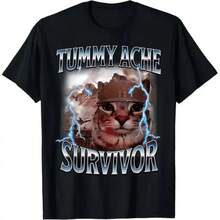 Camiseta con de gato Superviviente de dolor de vientre con frase divertida, diseño de gatos y animales, para adultos, niños y jóvenes, camisetas gráficas, camisetas divertidas de moda vintage, camisetas de manga corta, ropa para vacaciones. - Blanco - Ver 4