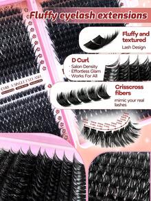 Eimny 40 Rows 660pcs Thick Eyelash Extension Set, Includes Adhesive, Sealer, Tweezers, 3 Brushes, 60D 80D 100D 120D 8-16mm Curl False Eyelashes, Cartoon Style Eyelash Extension Cluster Set, Travel Essential Eyelash Set - Multicolor - View 4