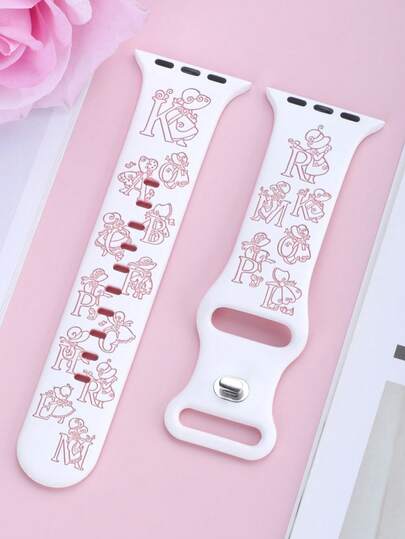 Dây đeo đồng hồ silicon hình chữ cái dễ thương khắc họa tiết cô gái, khóa cài mềm mại, kiểu dáng thể thao, tương thích với Apple Watch 40mm 41mm 42mm 44mm 45mm 46mm 49mm, dây đeo cổ tay thời trang thường ngày, tương thích với Apple Watch Ultra Series 11 10 9 8 7 6 5 4 SE dành cho nam và nữ.