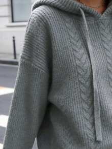 Suéter holgado y casual con capucha, mangas largas y cordón ajustable para mujer de talla grande y unicolor - Flor gris de Beizhong - Ver 3