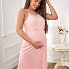 Bata y vestido de tirantes con encaje floral para maternidad, ropa de otoño e invierno - Rosa Pálido - Ver 5