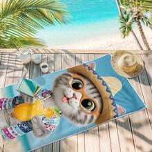 1条可爱宠物猫印花超强吸水超细纤维游泳、沙滩、沐浴、旅行毛巾 - 彩色 - 查看 8