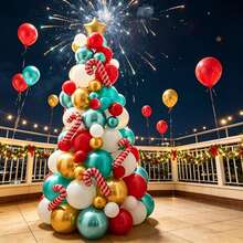 134pcs Latex Candy Cane Star Balloons, Multiple Sizes, Perfect For Christmas Party, Holiday Theme Decor, Restaurant Holiday Decor, Christmas Market Decor - Christmas Tree Balloon Set - View 5