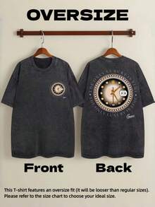 Black Vintage-Style T-Shirt, Loose Fit And Printed Design, Unisex, Combined With Luxurious Vintage 12 Phantom AJ12 Sneakers In Metallic Gold. - 白色 - 查看 4