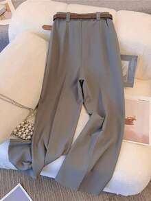 Classic Solid Color Relaxed Fit Business Casual Pants - Grey - View 2