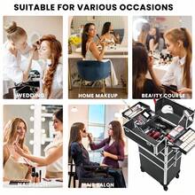 1 x 4-in-1 großer Kosmetikwagen für Frauen, Schminkkoffer, Schminkwagen mit Rollen, großer professioneller Make-up-Organizer, Koffer mit Rollen, Nagelkoffer mit Schlössern (schwarz) - Schwarz - Übersicht 7