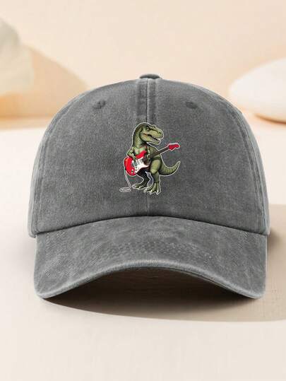 1頂多色T-Rex恐龍彈吉他印花棒球帽，輕量透氣防曬帽，可調節式爸爸帽/棒球帽，男女通用，適合日常穿著、旅行、度假與生活，卡車司機帽
