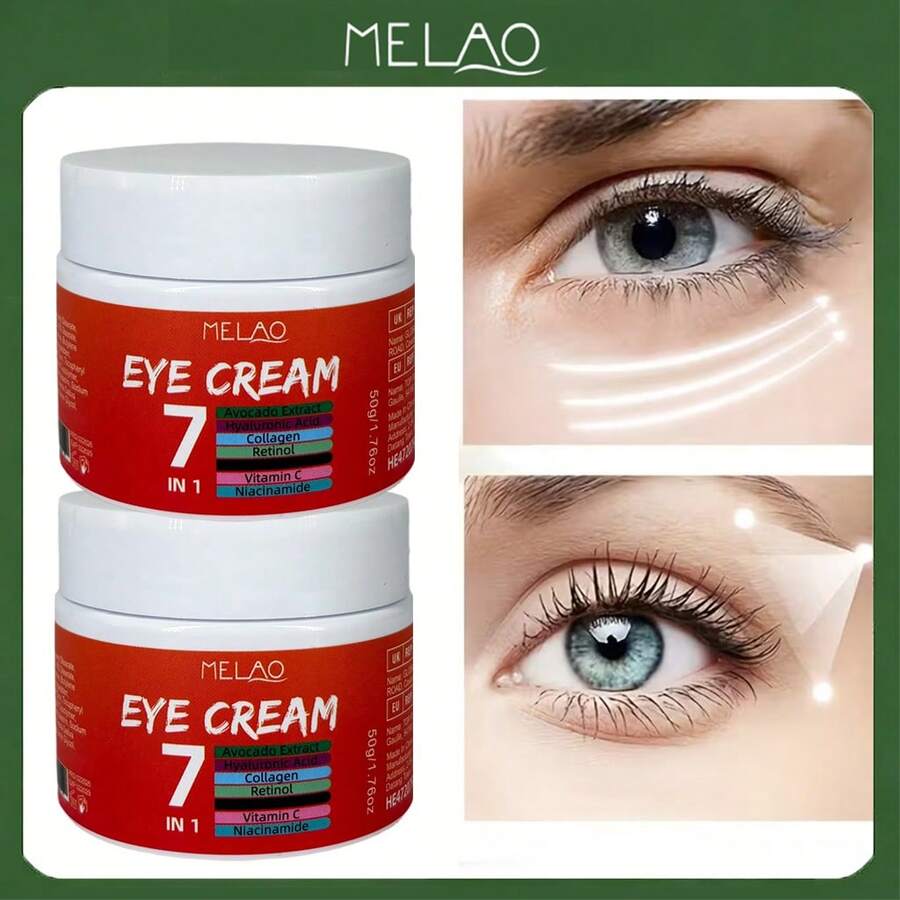 2盒MELAO 7合1眼霜,50克/1.76盎司,抗衰老眼霜,蕴含视黄醇、胶原蛋白、透明质酸和烟酰胺,有助于减少黑眼圈、眼袋和细纹。 - 2個 - 查看 1