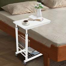 SanBouSi Adjustable Bed Side Table Computer Accessories With Wheels Pure White Movable Computer Desk & Bedside Accessories - White - View 12