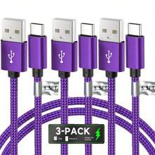 3pcs/Set USB-C Data Cable (10ft/6ft/3.3ft) USB To USB-C Charging Cord, Fast Charging Type-C Braided Cable Compatible With Galaxy S25 S24 S23 S22 S21 S20 A25 A54 A15 A14, Note, Flip, Pixel, Moto And More - Multicolor - View 41