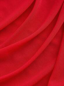 MOD Vestido de longitud media con hombro asimétrico ajustado, fruncido y decoración de hebilla metálica para mujer - Rosa 2 - Ver 8