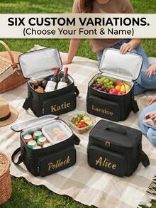 1pc Personalized Insulated Lunch Bag With Custom Name Text, Leakproof Thermal Tote Bag With Adjustable Shoulder Strap For Men Women Office Work, Picnic, Outdoor Travel Cooler Bag, Corporate Employee Gift Appreciation - Black - View 3
