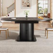Extendable Dining Table, Kitchen Table, Round Table That Converts To Oval, 118-158 Cm, Seats Up To 6, With Drawers, Black - Hitam - View 6